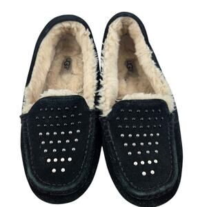 UGG Ansley Bling Slippers‎ Womens 9 Black Suede Slip On Shearling Lined Studded